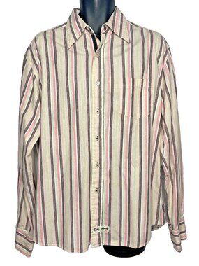 English Laundry Long Sleeve Shirt Size XL Beige Pink Striped Snap French Cuff